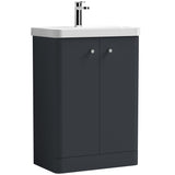 Nuie Core 600mm Floor Standing 2 Door Vanity Unit & Basin Soft Black COR1406