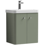 Nuie Core 500mm Wall Hung 2 Door Vanity Unit & Basin Satin Green COR803