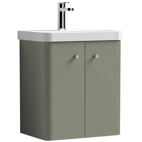 Nuie Core 500mm Wall Hung 2 Door Vanity Unit & Basin Satin Green COR803