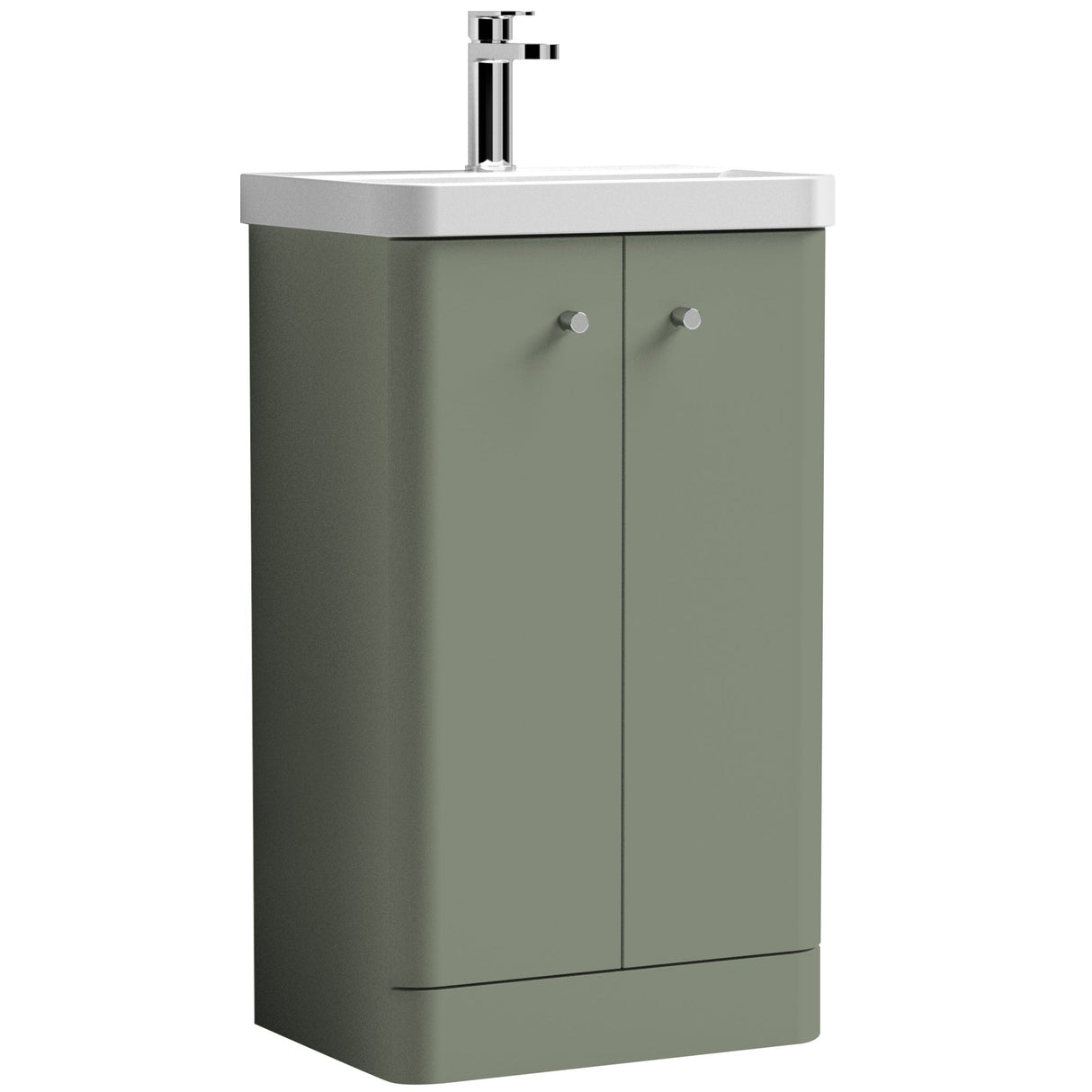 Nuie Core 500mm Floor Standing 2 Door Vanity Unit & Basin Satin Green COR804