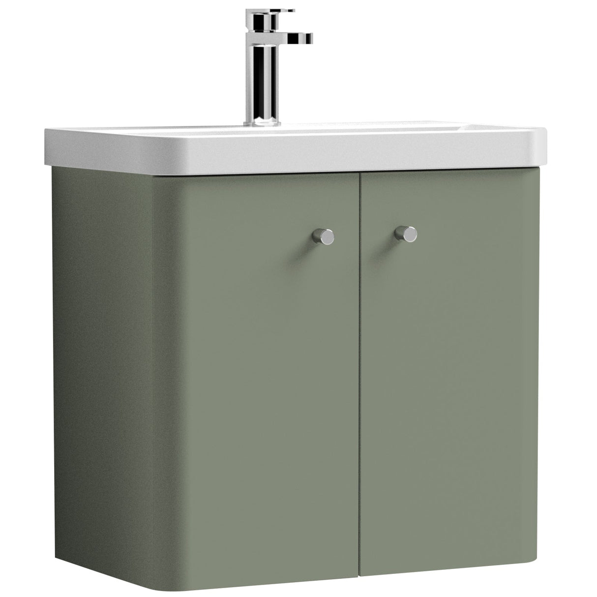 Nuie Core 600mm Wall Hung 2 Door Vanity Unit & Basin Satin Green COR805