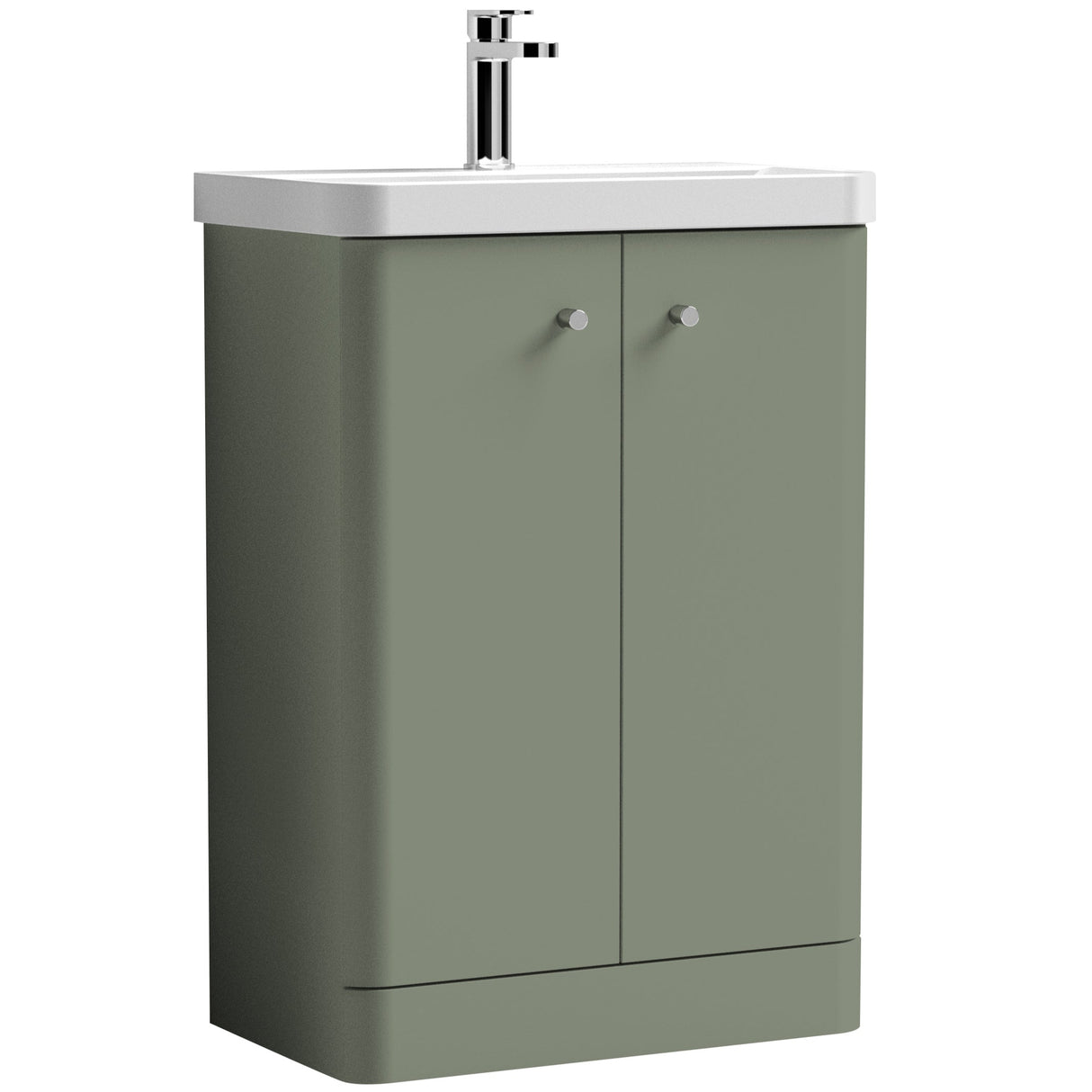 Nuie Core 600mm Floor Standing 2 Door Vanity Unit & Basin Satin Green COR806