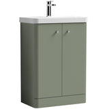 Nuie Core 600mm Floor Standing 2 Door Vanity Unit & Basin Satin Green COR806
