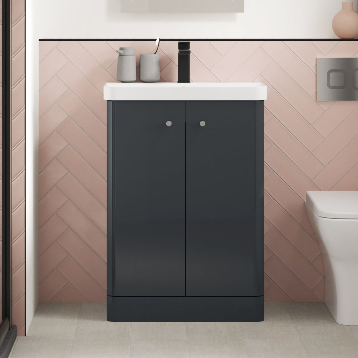 Nuie Core 500mm Floor Standing 2 Door Vanity Unit & Basin Soft Black COR1404 LS
