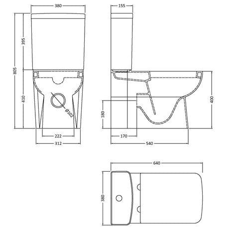 Hudson Reed Arlo BTW Close Coupled Toilet & Soft Close Seat White CPC001 LD