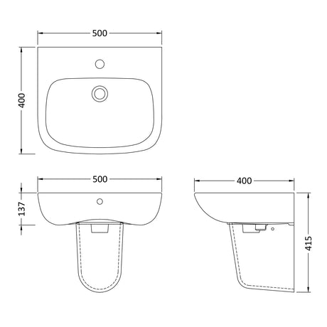 Nuie Ambrose Basin & Semi-Pedestal - 1 Tap Hole CPC024 LD