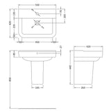 Hudson Reed Arlo Wall Hung Basin & Semi Pedestal 550mm wide, 1 Tap Hole White CPC026 LD