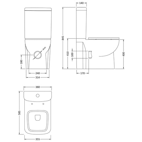 Hudson Reed Arlo Compact BTW Close Coupled Toilet & Soft Close Seat White CPC027 LD
