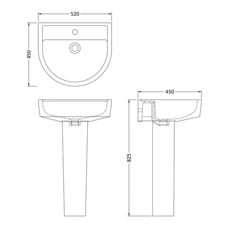 Nuie Provost Basin & Full Pedestal - 1 Tap Hole CPV002 LD
