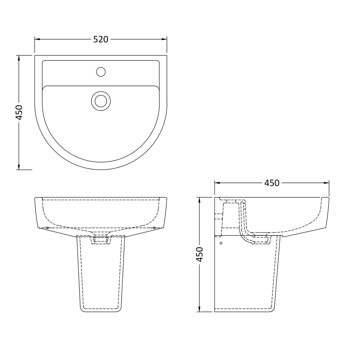 Nuie Provost Basin & Semi-Pedestal - 1 Tap Hole CPV004 LD