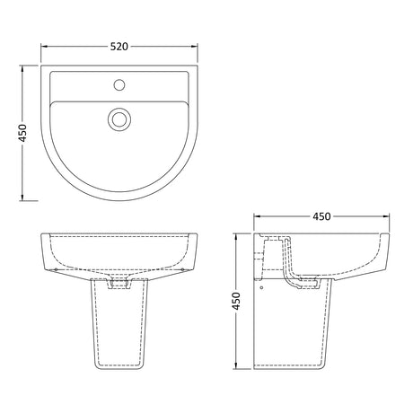 Nuie Provost Basin & Semi-Pedestal - 1 Tap Hole CPV004 LD