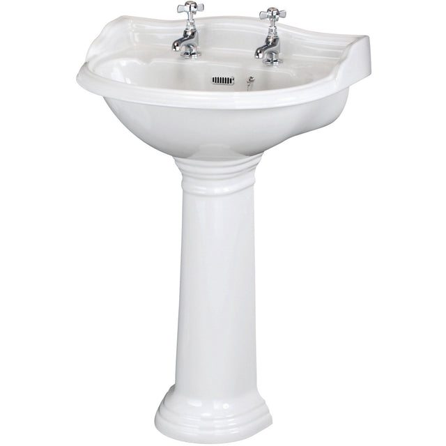 Old London Chancery Basin & Full Pedestal, 2 Tap Hole White CRT003