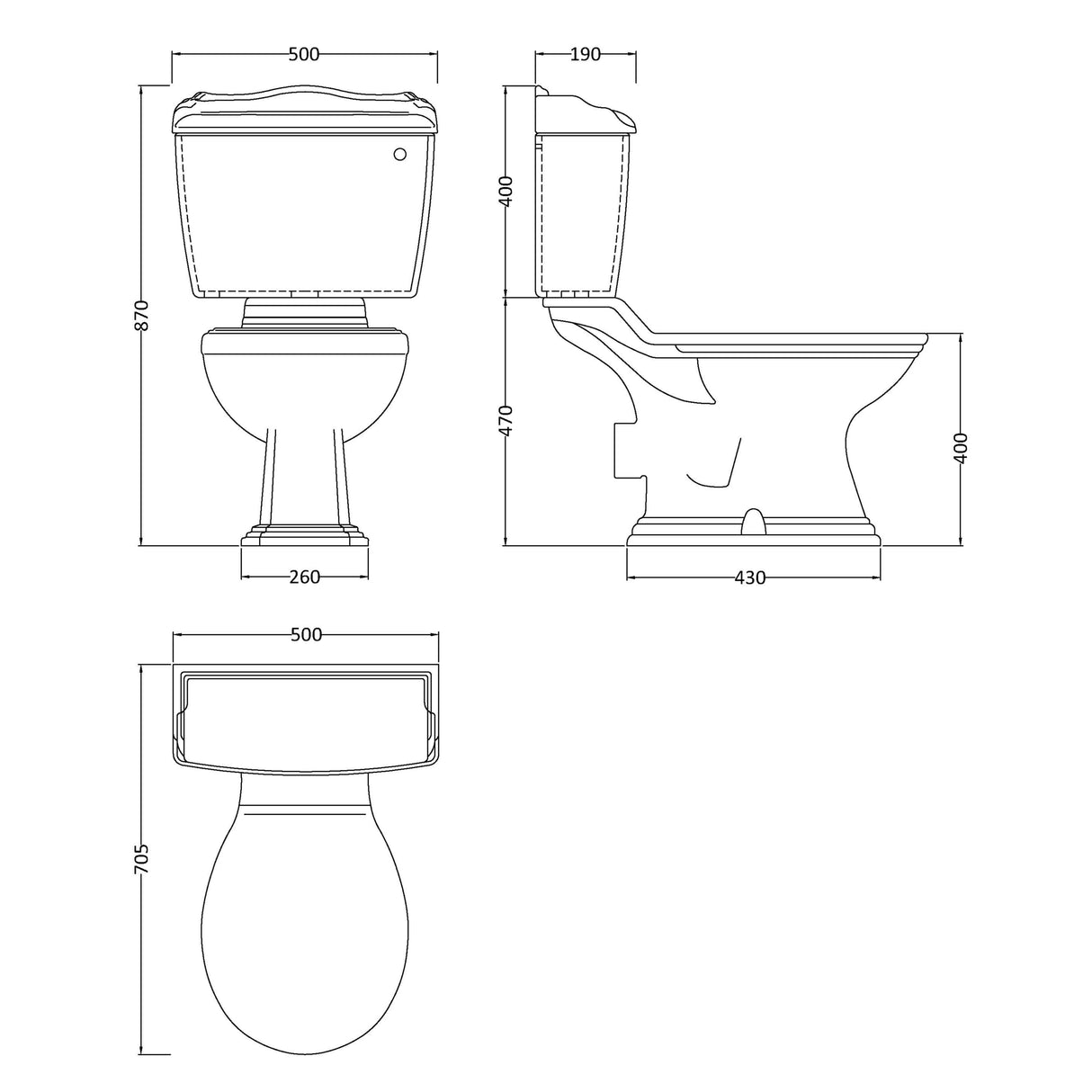 Old London Chancery Close Coupled Toilet With Cistern Lever, Without Seat, Gloss White Gloss White CRT004 LD