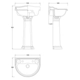 Old London Chancery Basin & Full Pedestal, 2 Tap Hole White CRT005 LD