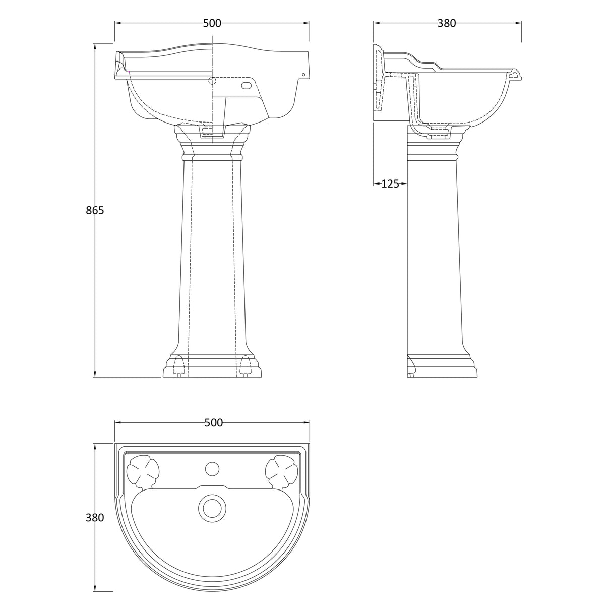 Old London Chancery Basin & Full Pedestal, 1 Tap Hole White CRT007 LD