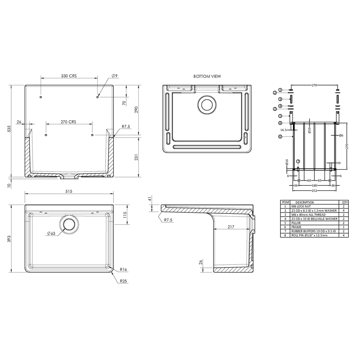 Nuie Ceramic Cleaner Sink With Grid 515 x 535 x 393mm CS10121 LD