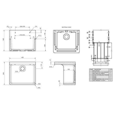 Nuie Ceramic Cleaner Sink With Grid 455 x 362 x 396mm CS10318 LD