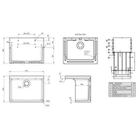 Nuie Ceramic Cleaner Sink With Grid 515 x 382 x 393mm CS10421 LD