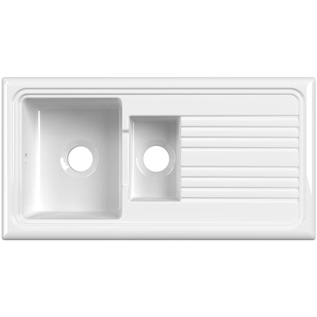 Nuie 1.5 Bowl Ceramic Inset Kitchen Sink & Drainer White Reversible 1010mm x 525mm CT115T1000_1