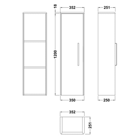 Hudson Reed Solar 1 Door Wall Mounted Tallboy Storage Unit W350 x D250mm Cool Grey CUR262 LD