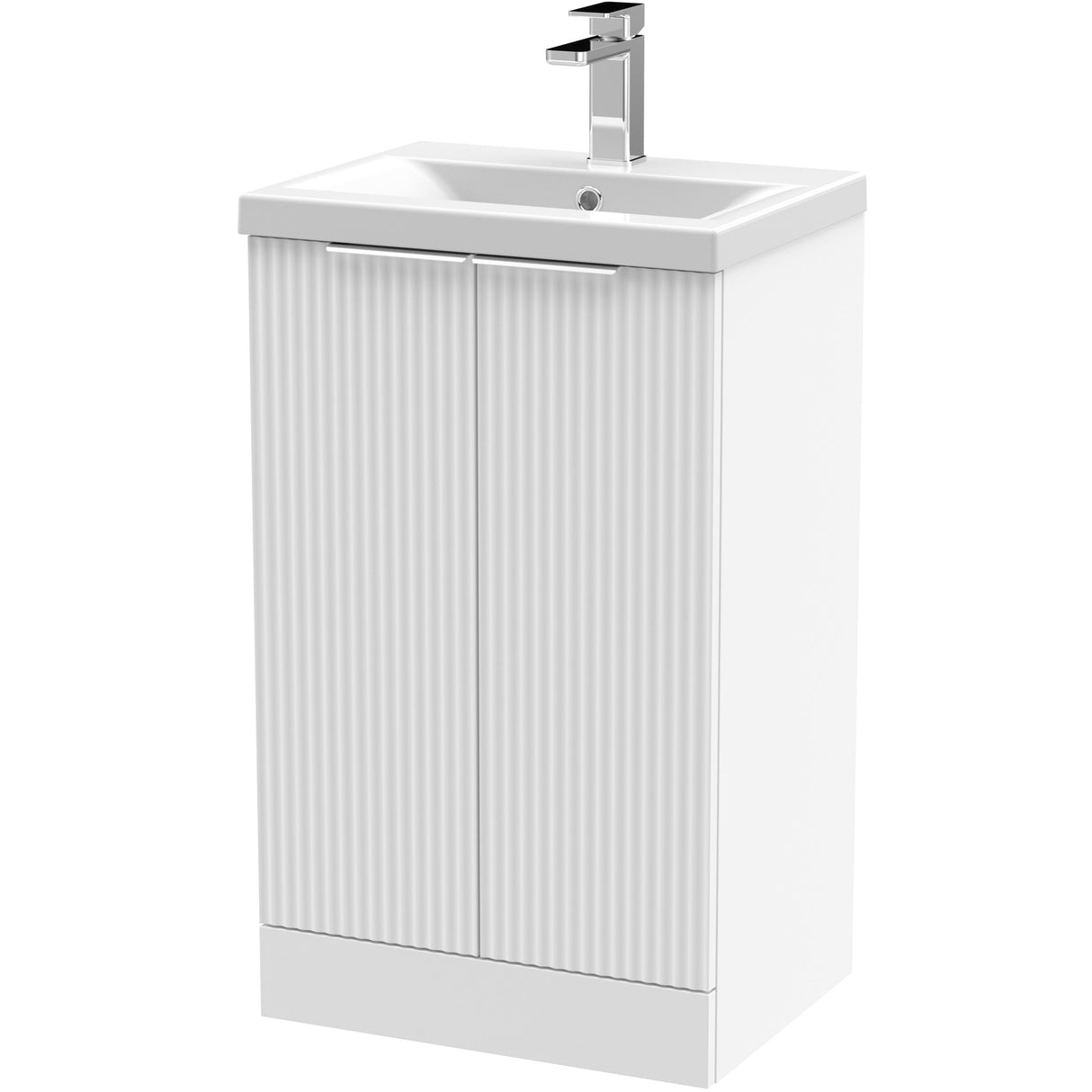Hudson Reed Fluted 500mm Freestanding Vanity Unit & Basin, 2 Door Satin White DFF123A