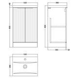 Hudson Reed Fluted 500mm Freestanding Vanity Unit & Basin, 2 Door Satin White DFF123A LD
