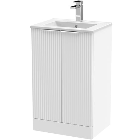 Hudson Reed Fluted 500mm Freestanding Vanity Unit & Basin, 2 Drawer Satin White DFF123B