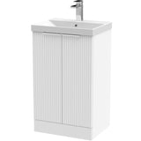 Hudson Reed Fluted 500mm Freestanding Vanity Unit & Basin, 2 Door Satin White DFF123D