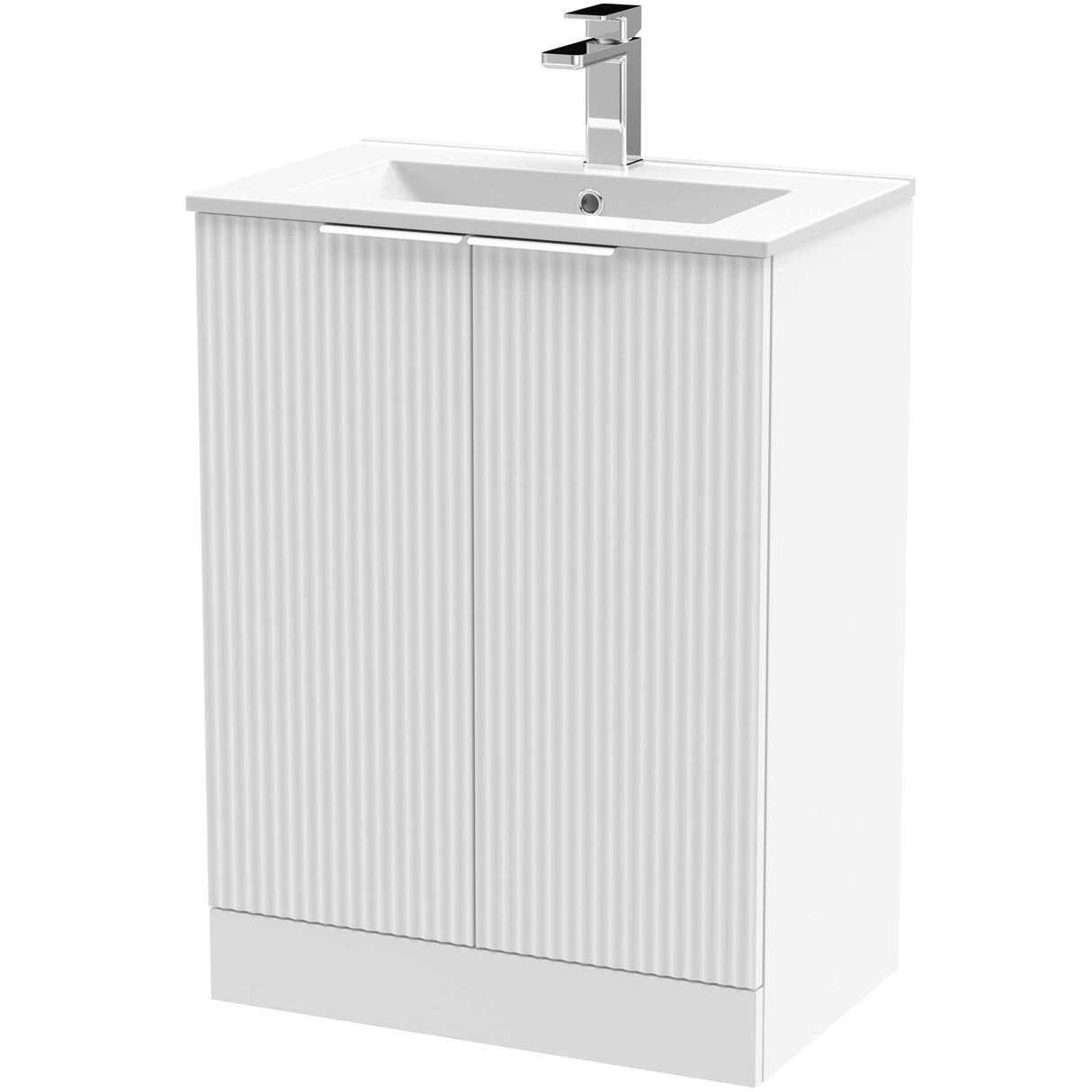 Hudson Reed Fluted 600mm Freestanding Vanity Unit & Basin, 2 Drawer Satin White DFF125B