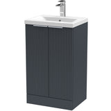 Hudson Reed Fluted 500mm Freestanding Vanity Unit & Basin, 2 Door Soft Black DFF1423A