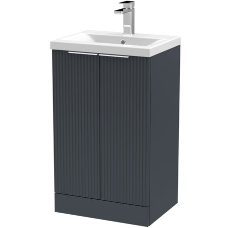 Hudson Reed Fluted 500mm Freestanding Vanity Unit & Basin, 2 Drawer Soft Black DFF1423A