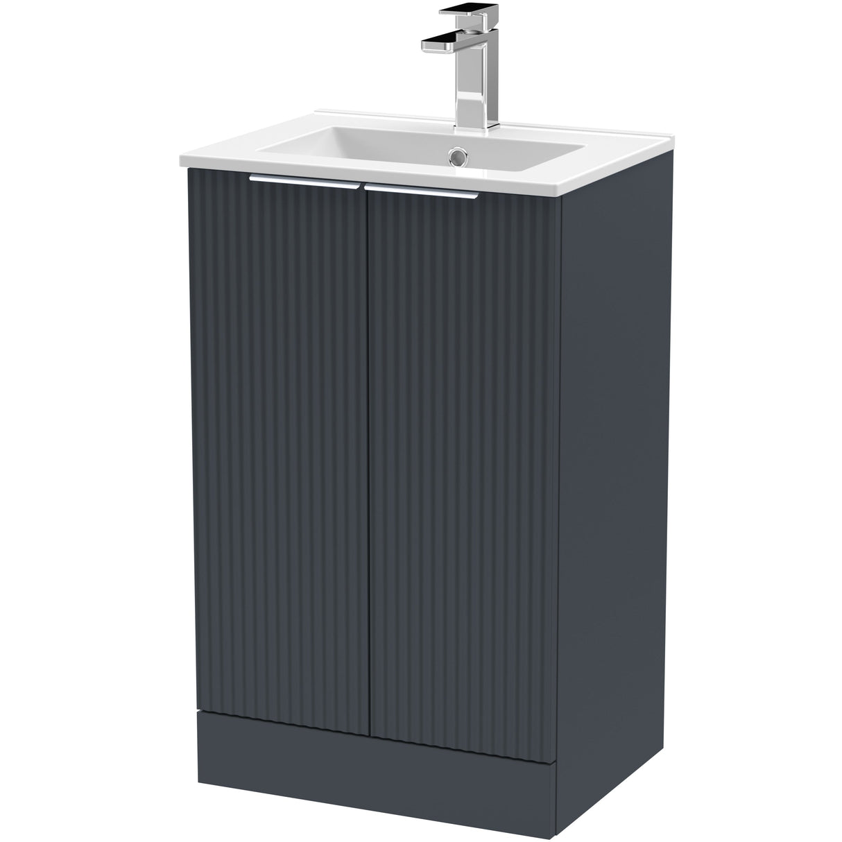 Hudson Reed Fluted 500mm Freestanding Vanity Unit & Basin, 2 Door Soft Black DFF1423B