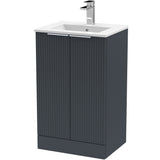 Hudson Reed Fluted 500mm Freestanding Vanity Unit & Basin, 2 Door Soft Black DFF1423B