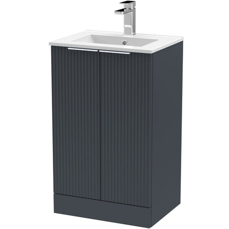 Hudson Reed Fluted 500mm Freestanding Vanity Unit & Basin, 2 Drawer Soft Black DFF1423B