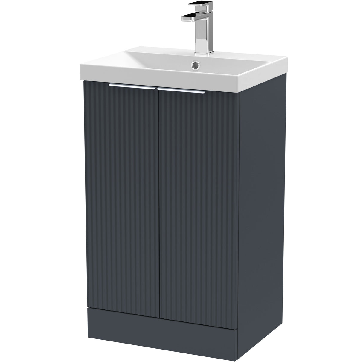 Hudson Reed Fluted 500mm Freestanding Vanity Unit & Basin, 2 Door Soft Black DFF1423D