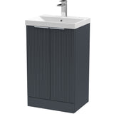Hudson Reed Fluted 500mm Freestanding Vanity Unit & Basin, 2 Door Soft Black DFF1423D