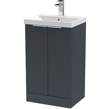 Hudson Reed Fluted 500mm Freestanding Vanity Unit & Basin, 2 Drawer Soft Black DFF1423D