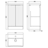 Hudson Reed Fluted 500mm Freestanding Vanity Unit & Basin, 2 Door Soft Black DFF1423D LD