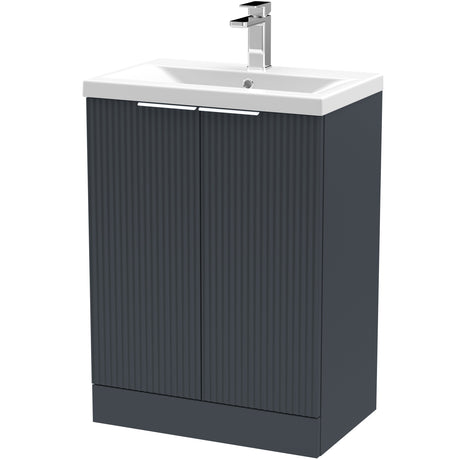 Hudson Reed Fluted 600mm Freestanding Vanity Unit & Basin, 2 Drawer Soft Black DFF1425A