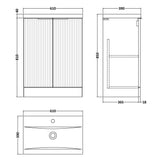 Hudson Reed Fluted 600mm Freestanding Vanity Unit & Basin, 2 Drawer Soft Black DFF1425A LD