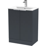 Hudson Reed Fluted 600mm Freestanding Vanity Unit & Basin, 2 Drawer Soft Black DFF1425B