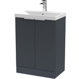Hudson Reed Fluted 600mm Freestanding Vanity Unit & Basin, 2 Drawer Soft Black DFF1425D