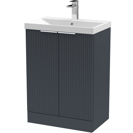 Hudson Reed Fluted 600mm Freestanding Vanity Unit & Basin, 2 Drawer Soft Black DFF1425D
