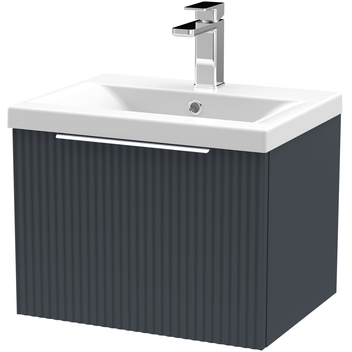 Hudson Reed Fluted 500mm Wall Hung Vanity Unit & Basin, 1 Drawer Soft Black DFF1491A