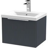 Hudson Reed Fluted 500mm Wall Hung Vanity Unit & Basin, 1 Drawer Soft Black DFF1491A