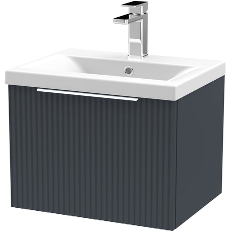 Hudson Reed Fluted 500mm Wall Hung Vanity Unit & Basin, 1 Drawer Soft Black DFF1491A