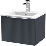 Hudson Reed Fluted 500mm Wall Hung Vanity Unit & Basin, 1 Drawer Soft Black DFF1491B