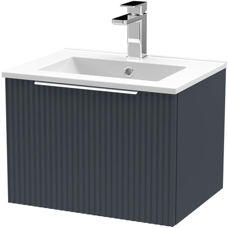 Hudson Reed Fluted 500mm Wall Hung Vanity Unit & Basin, 1 Drawer Soft Black DFF1491B