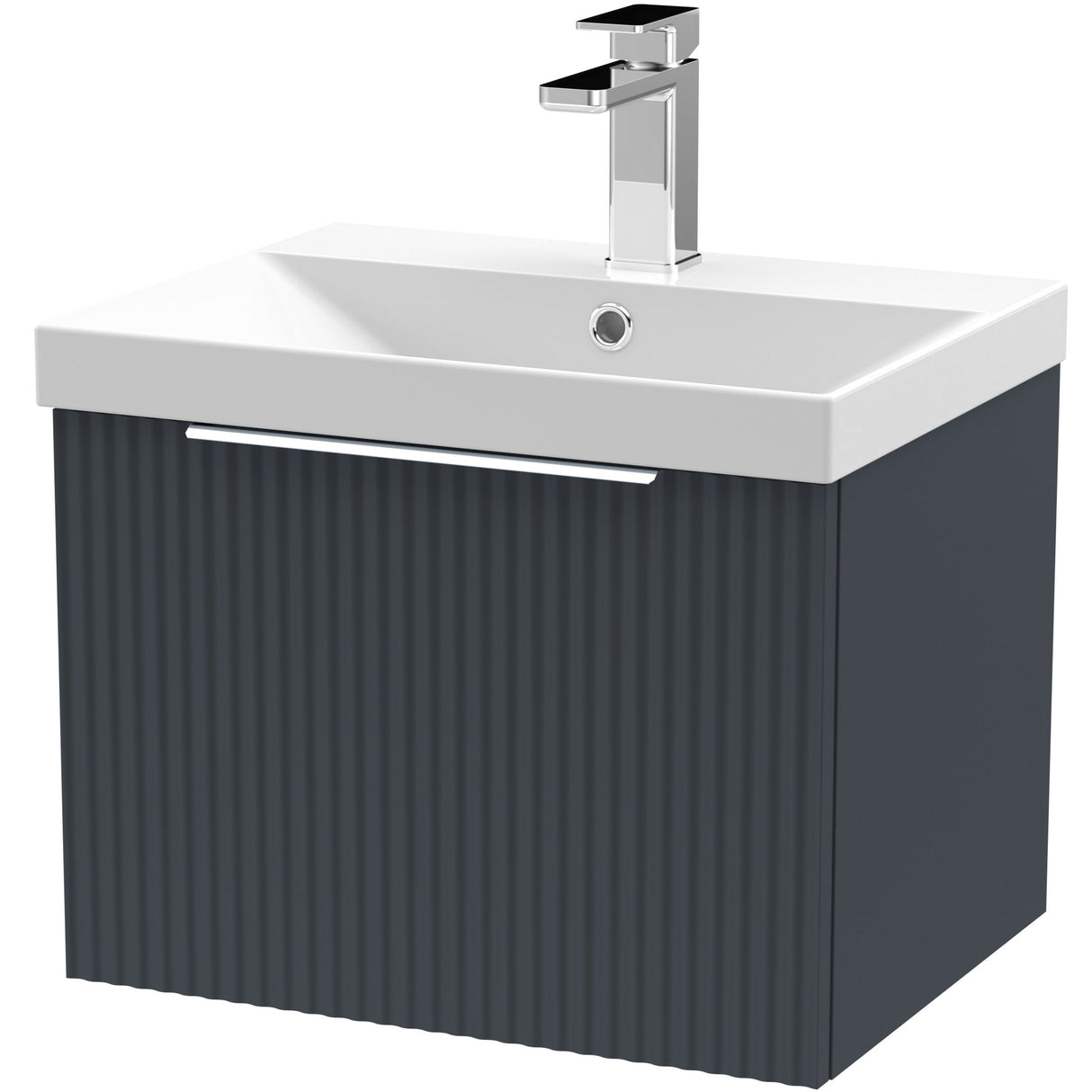 Hudson Reed Fluted 500mm Wall Hung Vanity Unit & Basin, 1 Drawer Soft Black DFF1491D