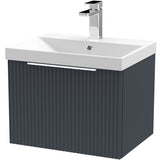 Hudson Reed Fluted 500mm Wall Hung Vanity Unit & Basin, 1 Drawer Soft Black DFF1491D